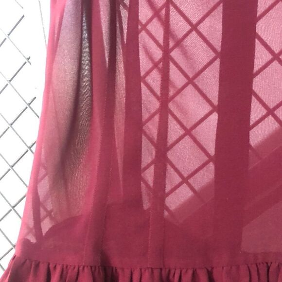 Theory peplum ruffle maroon sleeveless sheer top - Picture 5 of 7